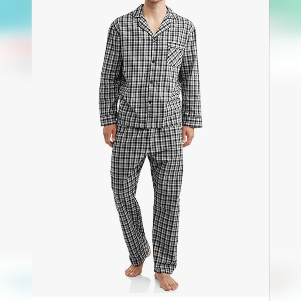 Hanes Black Plaid Pajama Set